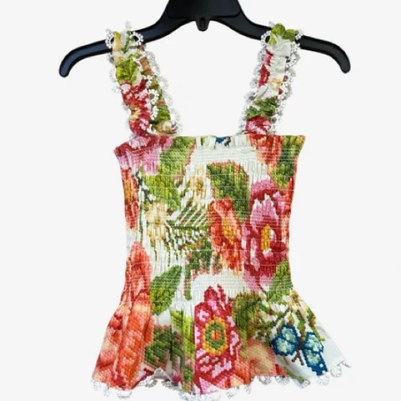 NWT FARM RIO Vintage Floral Smocked Cami Top | S - Picture 4 of 9
